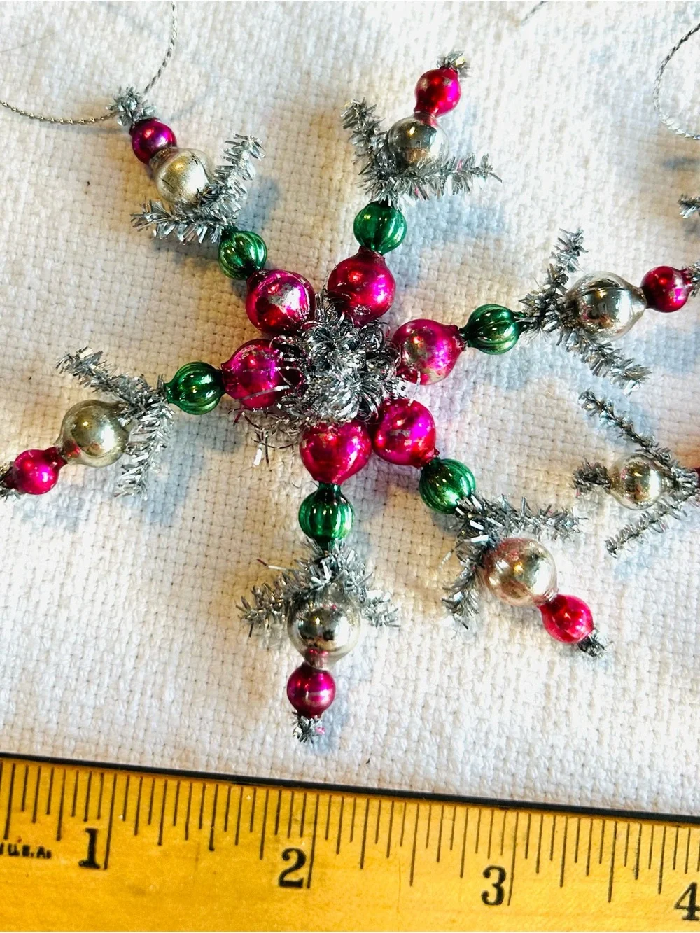 Vintage repurposed mercury, glass bead flowers holiday Christmas ornaments